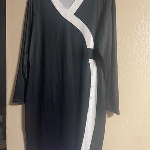 SHEIN Black Dress with White Trim and Button Detail